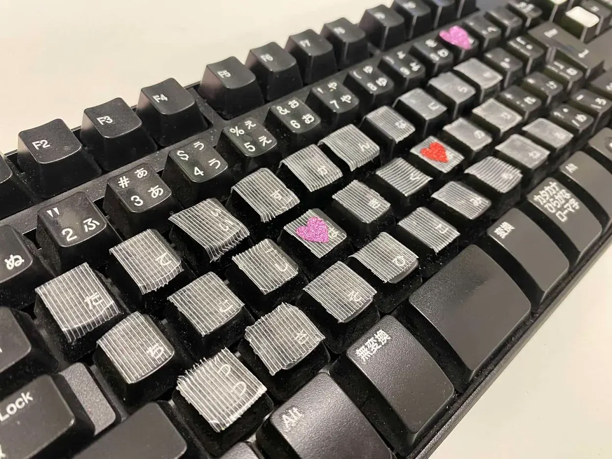 無刻印キーボードで練習しているところ